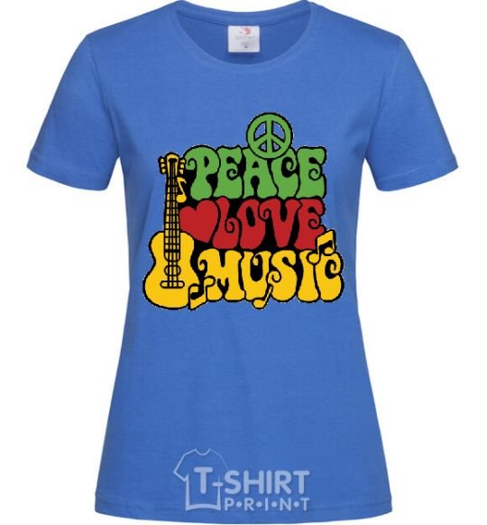 Женская футболка Peace love music multicolour Ярко-синий фото
