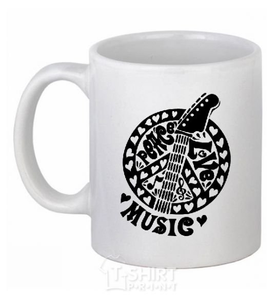 Ceramic mug Peace love music guitar White фото