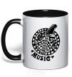 Mug with a colored handle Peace love music guitar black фото