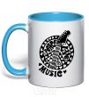 Mug with a colored handle Peace love music guitar sky-blue фото