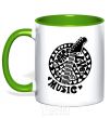 Mug with a colored handle Peace love music guitar kelly-green фото