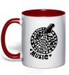 Mug with a colored handle Peace love music guitar red фото