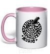 Mug with a colored handle Peace love music guitar light-pink фото