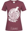 Women's T-shirt Peace love music guitar burgundy фото