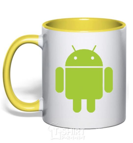 Mug with a colored handle ANDROID yellow фото