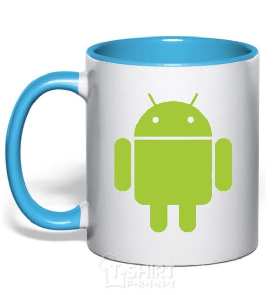 Mug with a colored handle ANDROID sky-blue фото