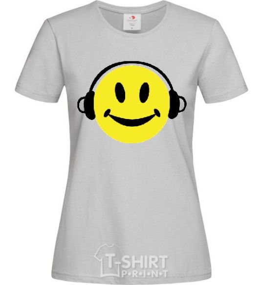 Women's T-shirt HEADPHONES SMILE grey фото