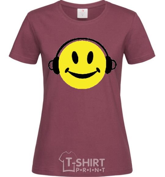 Women's T-shirt HEADPHONES SMILE burgundy фото