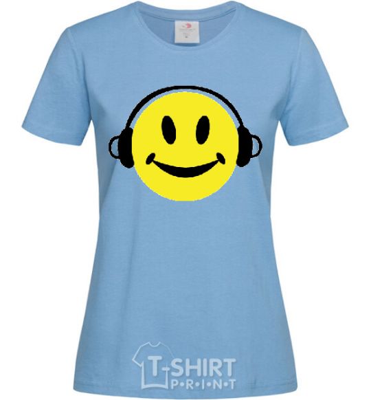 Women's T-shirt HEADPHONES SMILE sky-blue фото