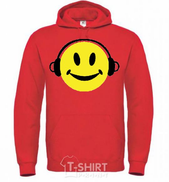 Men`s hoodie HEADPHONES SMILE bright-red фото