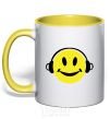Mug with a colored handle HEADPHONES SMILE yellow фото