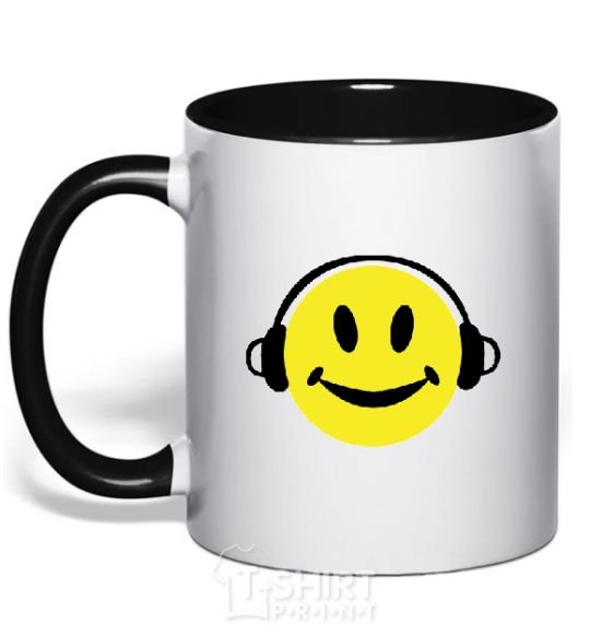 Mug with a colored handle HEADPHONES SMILE black фото