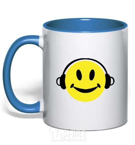 Mug with a colored handle HEADPHONES SMILE royal-blue фото
