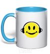 Mug with a colored handle HEADPHONES SMILE sky-blue фото