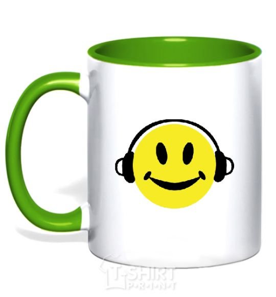 Mug with a colored handle HEADPHONES SMILE kelly-green фото