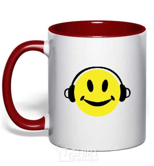 Mug with a colored handle HEADPHONES SMILE red фото