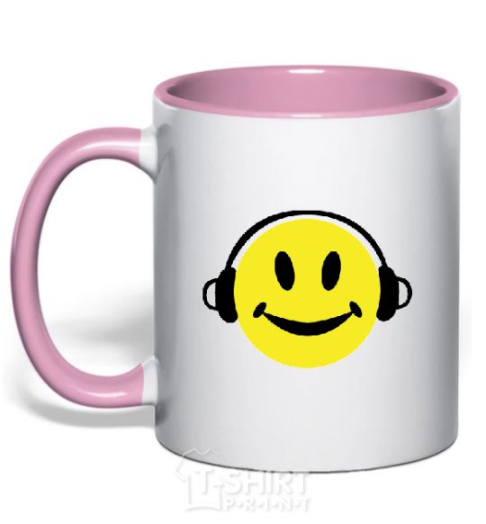 Mug with a colored handle HEADPHONES SMILE light-pink фото
