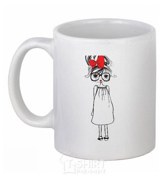 Ceramic mug RED BOW GIRL White фото