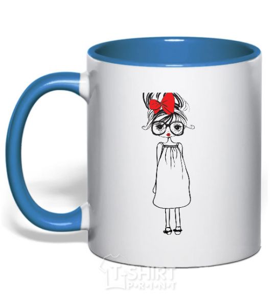 Mug with a colored handle RED BOW GIRL royal-blue фото