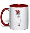 Mug with a colored handle RED BOW GIRL red фото
