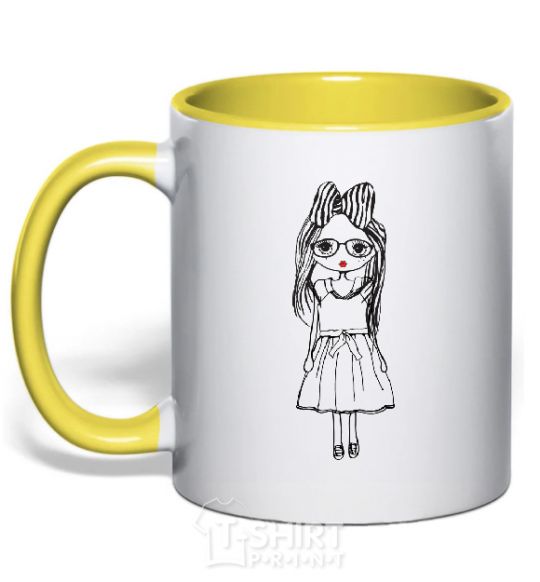 Mug with a colored handle SHY GIRL yellow фото