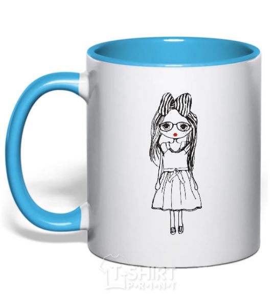 Mug with a colored handle SHY GIRL sky-blue фото
