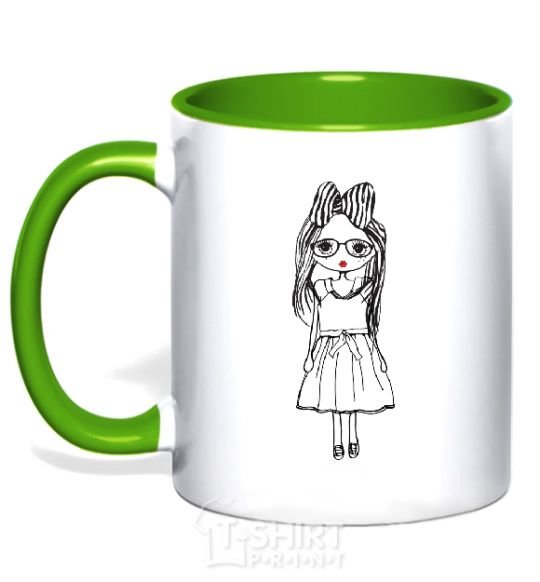 Mug with a colored handle SHY GIRL kelly-green фото
