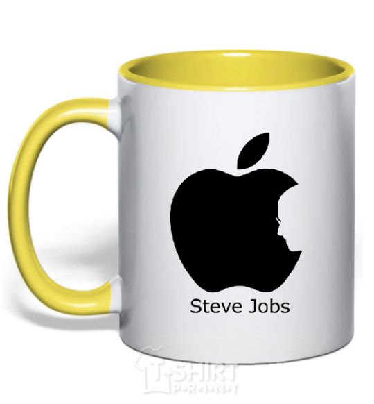 Mug with a colored handle STEVE JOBS yellow фото