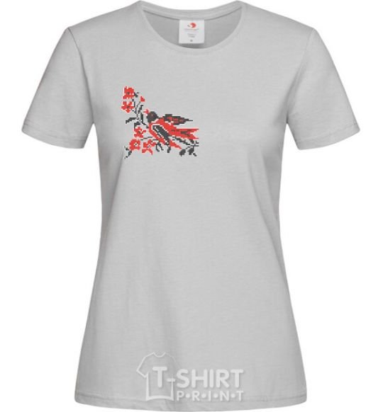 Women's T-shirt Bird - embroidered shirt grey фото