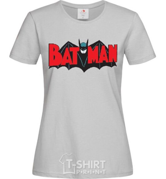 Women's T-shirt BATMAN bat lettering grey фото