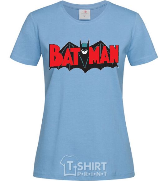 Women's T-shirt BATMAN bat lettering sky-blue фото