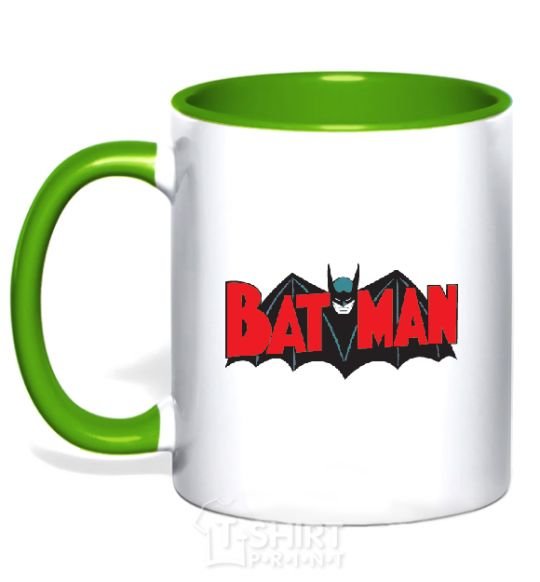 Mug with a colored handle BATMAN bat lettering kelly-green фото