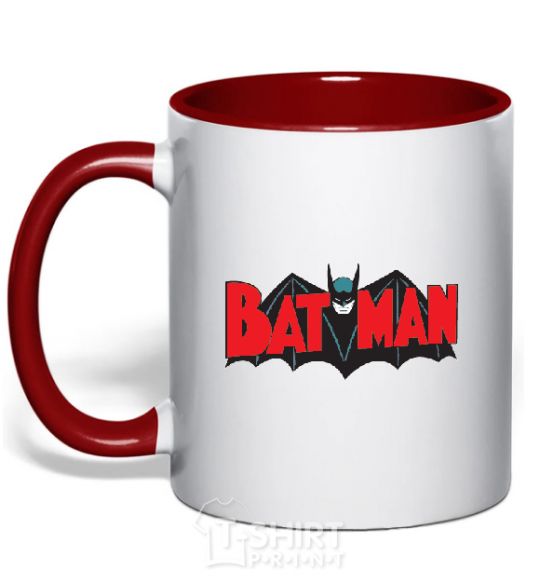 Чашка с цветной ручкой BATMAN надпись с летучей мышью Красный фото