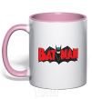 Mug with a colored handle BATMAN bat lettering light-pink фото