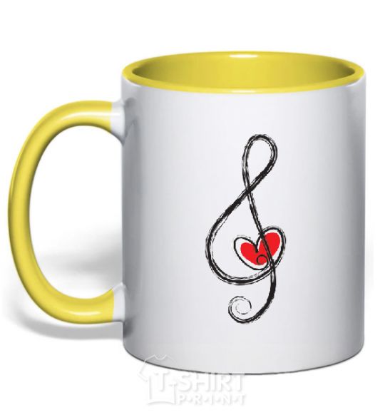 Mug with a colored handle TREBLE CLEF yellow фото