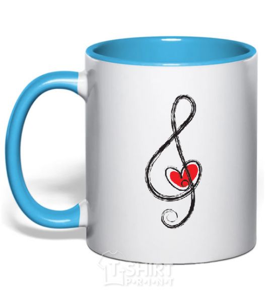 Mug with a colored handle TREBLE CLEF sky-blue фото