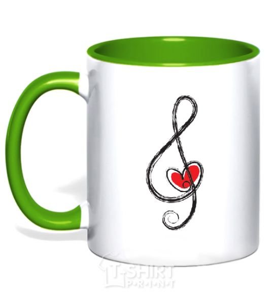 Mug with a colored handle TREBLE CLEF kelly-green фото