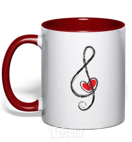 Mug with a colored handle TREBLE CLEF red фото