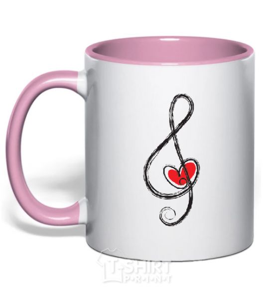 Mug with a colored handle TREBLE CLEF light-pink фото