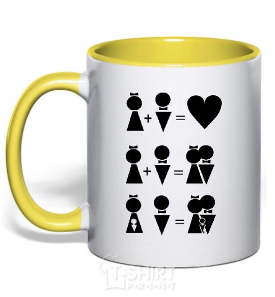 Mug with a colored handle FAMILY yellow фото