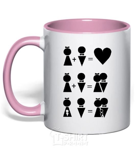 Mug with a colored handle FAMILY light-pink фото