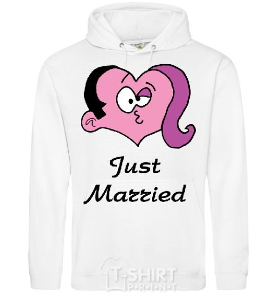 Men`s hoodie JUST MARRIED PINK White фото