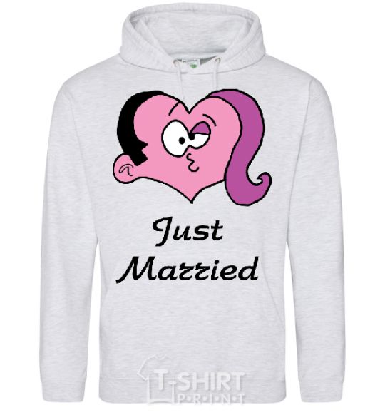 Men`s hoodie JUST MARRIED PINK sport-grey фото