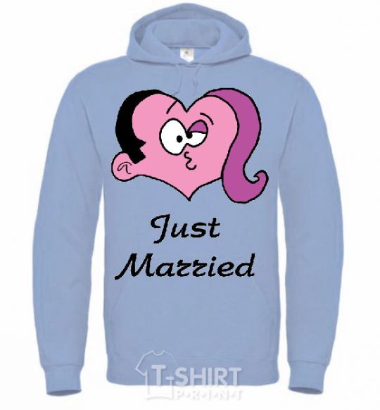 Men`s hoodie JUST MARRIED PINK sky-blue фото