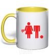 Mug with a colored handle Bad boy and good Girl yellow фото