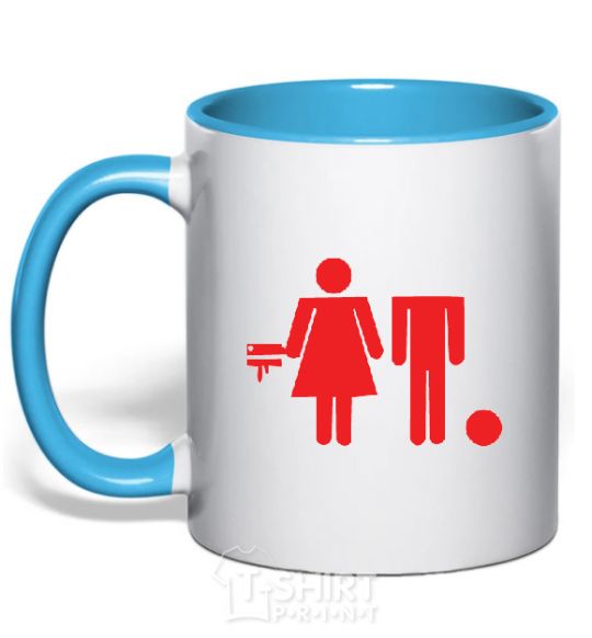 Mug with a colored handle Bad boy and good Girl sky-blue фото