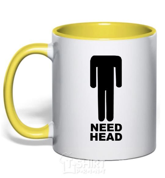 Mug with a colored handle NEED HEAD yellow фото