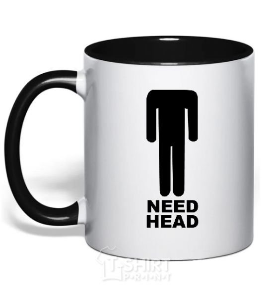Mug with a colored handle NEED HEAD black фото