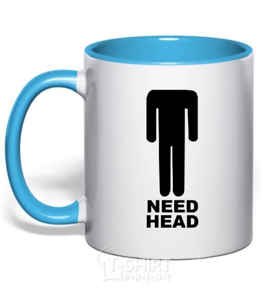 Mug with a colored handle NEED HEAD sky-blue фото