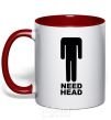 Mug with a colored handle NEED HEAD red фото